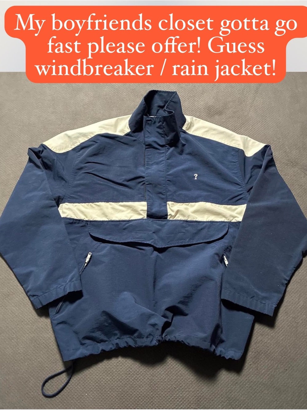 Guess Men’s Navy and Cream Pullover Windbreaker Jacket